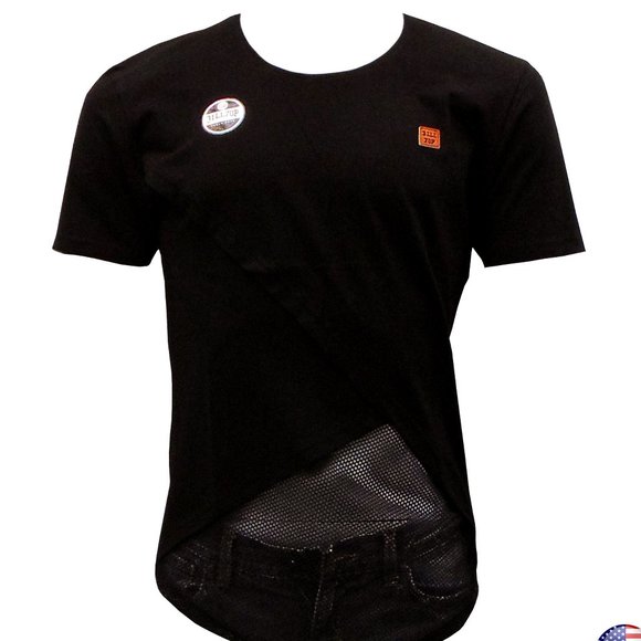 HIP HOP EXTENDED W MESH CASUAL MEN'S BLACK T-SHIRT - Picture 1 of 4